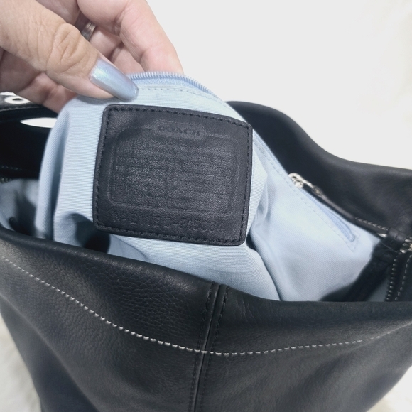 Coach Pebbled Black Leather Hobo Shoulder Tote Purse Bag Large Classic - Picture 13 of 14